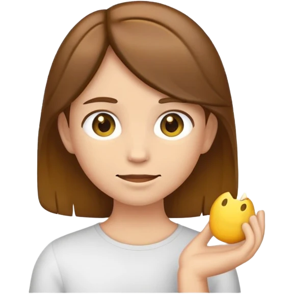 yellow emoji style character with brown hair tucking hair behind ear emoji