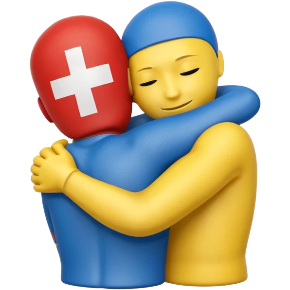 Ukrainian flag hugging Swiss flag   emoji