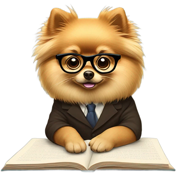 A pomeranian studying emoji