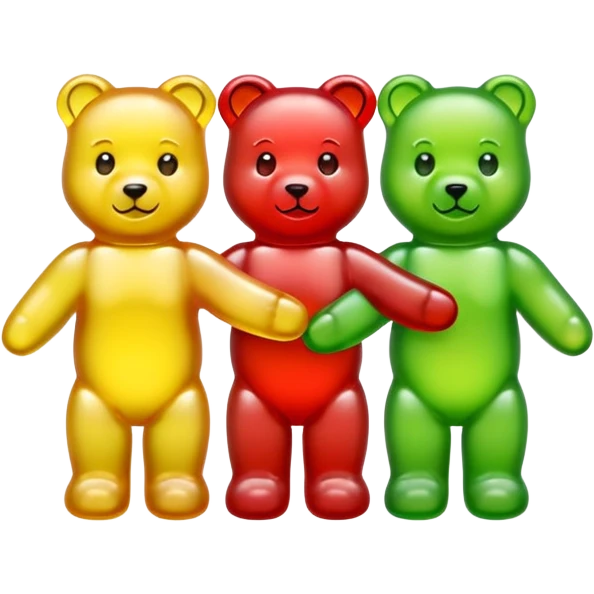 Three gummy bears holding hands emoji