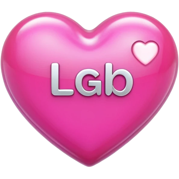 A photograph of a high-quality 3D heart-shaped emoji with a polished, glossy finish.The texture is smooth and candy-like, with a glass-like sheen that gives it a modern, high-end aesthetic. Add text as "LGB" in centre of heart emoji