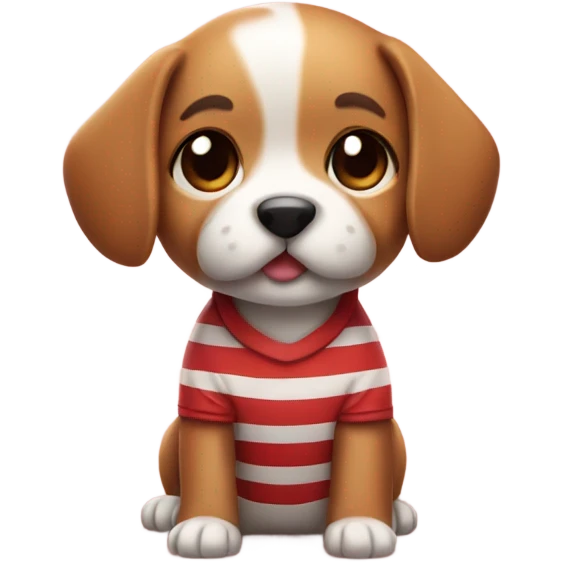 3d emoji of cute puppy wearing red striped shirt emoji