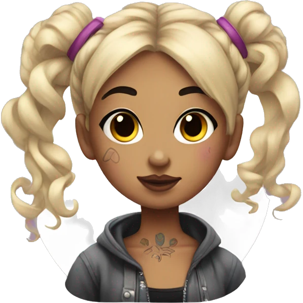 Tattooed girl with space buns and side bang emoji