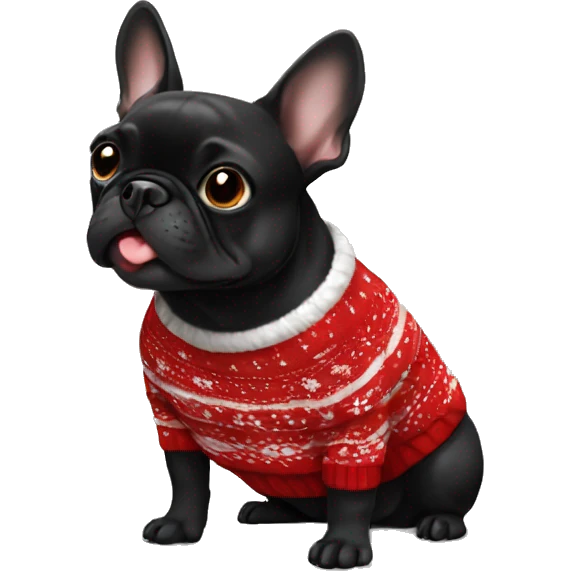 Black Frenchie in a Christmas sweater  emoji
