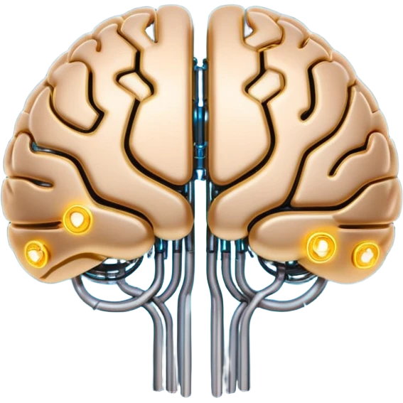 glowing brain with circuits, futuristic AI emoji style emoji