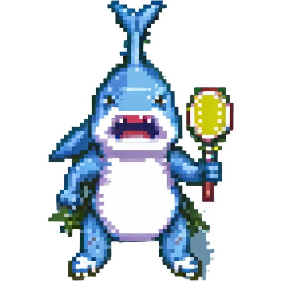 a pixel art shark with tennis shoes, standing upright emoji