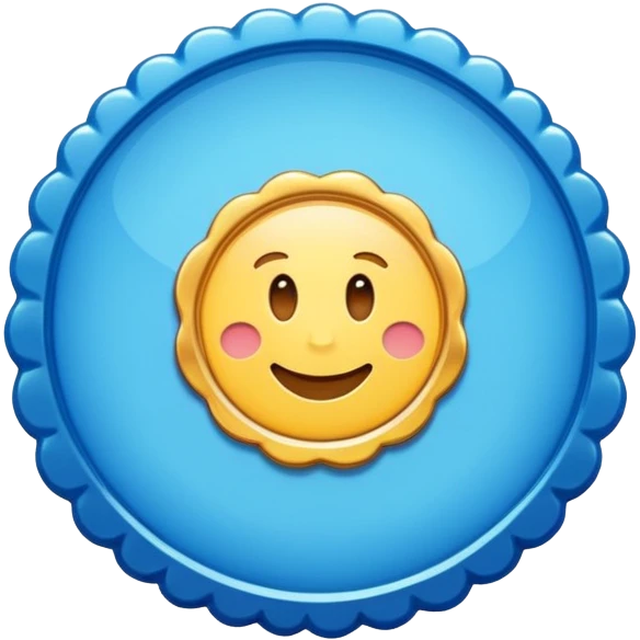 A blue scalloped circle with a verified thing emoji