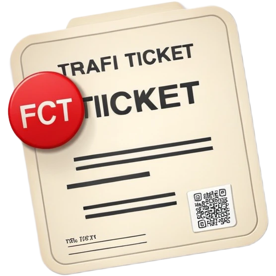 A digital emoji representing a traffic ticket. A small, slightly curved paper with printed lines, a red warning mark, and a subtle shadow. Minimalist and modern design, resembling official traffic fines emoji