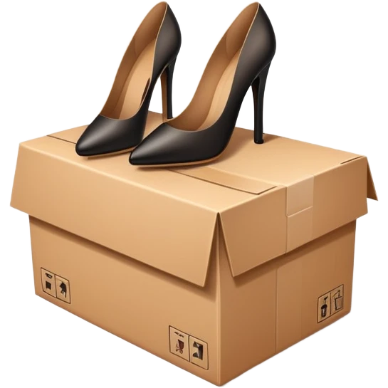 cardboard box with high heels inside, fashion logistics theme emoji