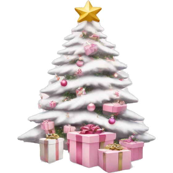 Light pink Christmas gifts under a white Christmas tree  emoji
