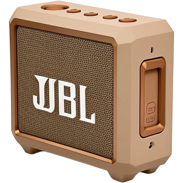 Desert camouflage JBL Go 4 speaker, tan and brown pattern, minimal design, simple form factor, portable audio device emoji