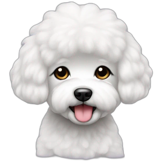 mujer piel blanca pelo negro largo cargando perro bichon blanco emoji