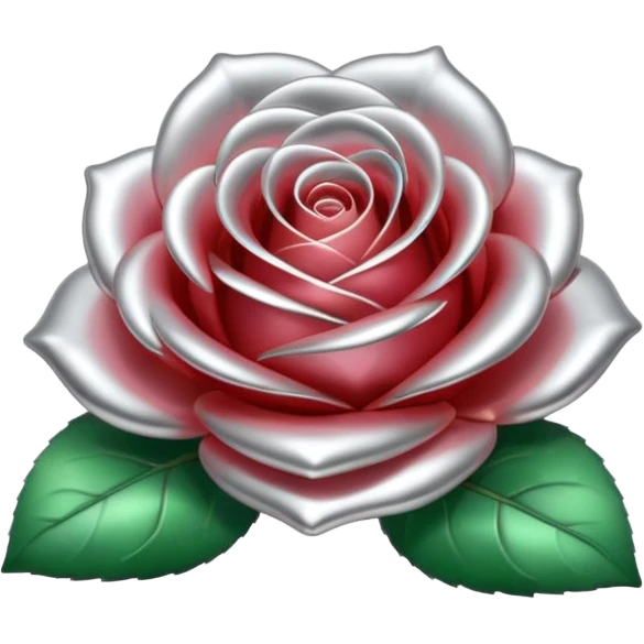 A rose emoji made of liquid silver metal, smooth metallic petals, reflective chrome surface, soft gradients, elegant shape, minimalistic iOS emoji style, centered, clean white background, realistic highlights, no text emoji