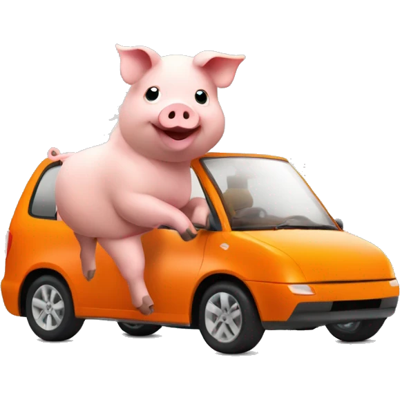 Pig driving orange mpv car emoji