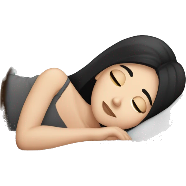 white girl with straight black hair laying down on a pillow emoji
