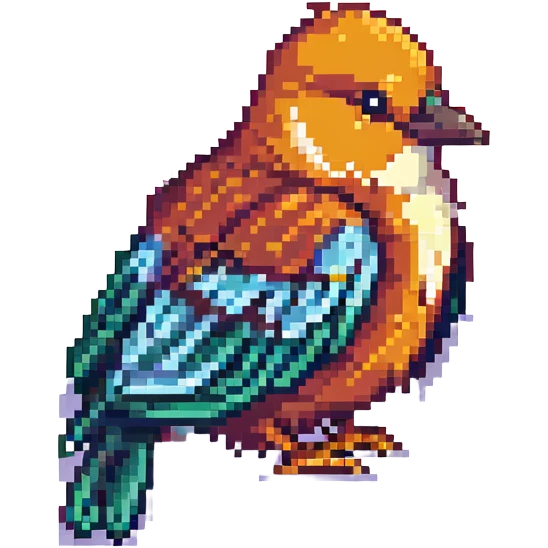 a weaver bird cuddling, pixel art style emoji