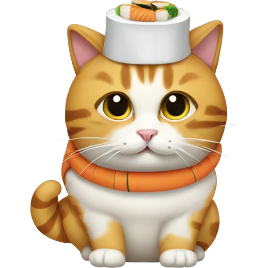 cat wearing a hat made out of sushi emoji