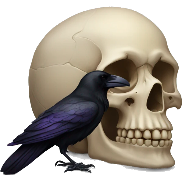 a raven sits on a skull emoji