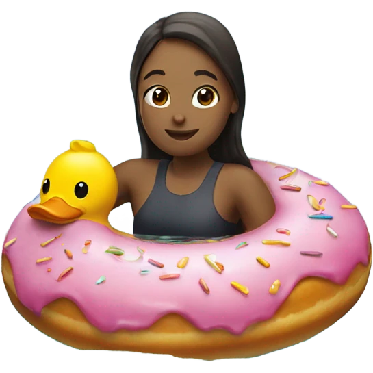 girl swimming with a donut and rubber duck emoji