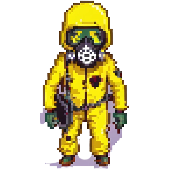 a zombie from the game DAYZ wearing a yellow hazmat suit with a black gasmask emoji