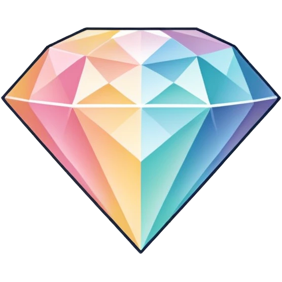 A sleek diamond logo with a black outline, set against a pastel gradient in four different colors. Smaller diamonds surround it, forming a larger diamond pattern. Playful yet polished, perfect for branding or digital media. emoji