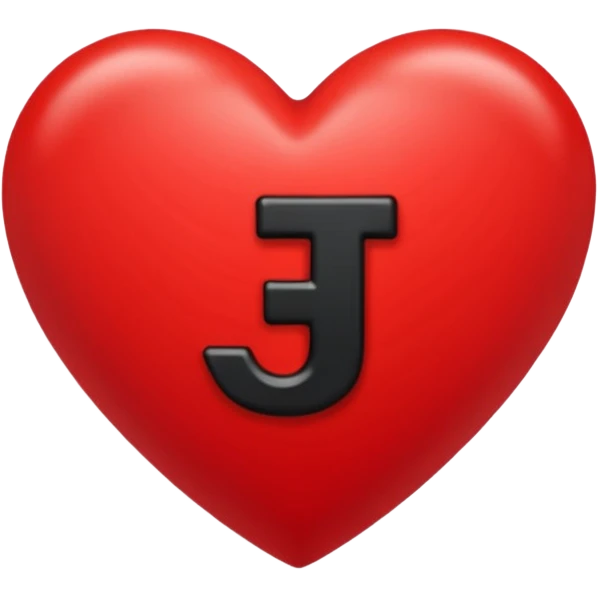 Un corazón grande rojo con la letra" J" en negra y en  mayúscula y en el centro  emoji