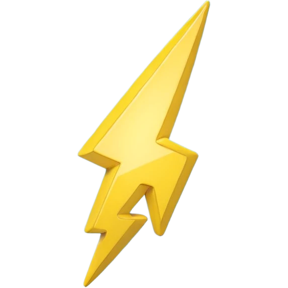 A cute 3D render icon of a lightning bolt shape. Rounded edges, plump and glossy yellow plastic material. Soft studio lighting, cheerful style. Isolated on a clean light blue gradient background. High quality, minimalist design. emoji