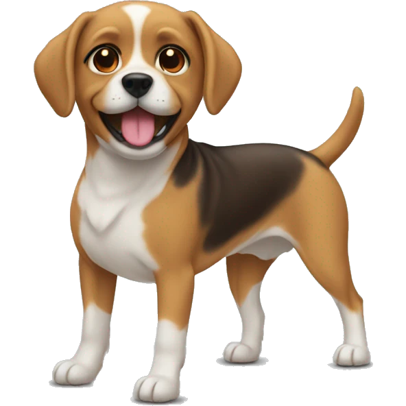 Dog wearing a boocie emoji