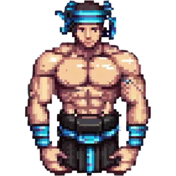 a regular muscular arm with tefillin wrapped around it, pixel art style emoji