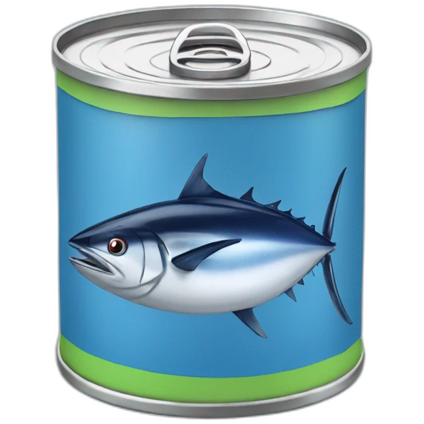 Realistic small can of tuna showing a sailling boat only blue colors emoji