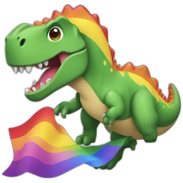 Dinosaurio sosteniendo la bandera lgbt emoji