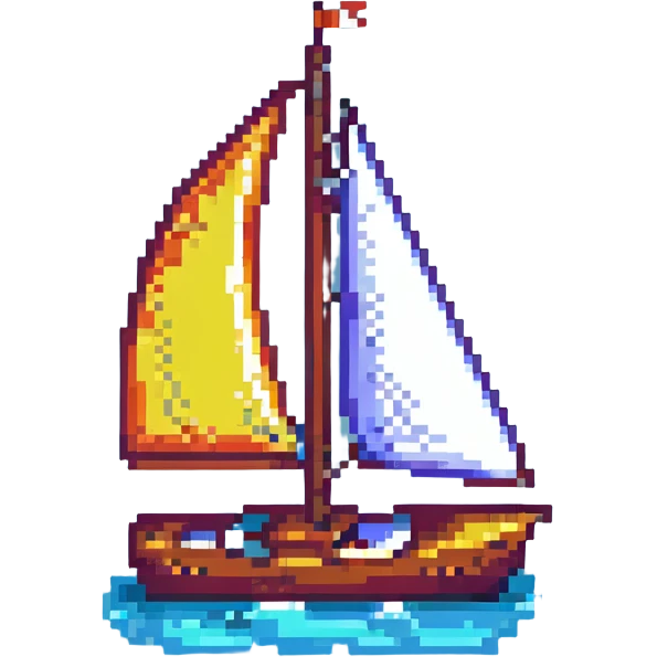 pixel art sailboat, simple, bright colors, no text emoji