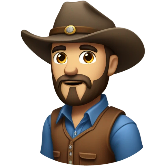 a rugged cowboy with a thick beard, wearing a blue vest over a classic western shirt. He should have a confident stance, showing full torso emoji