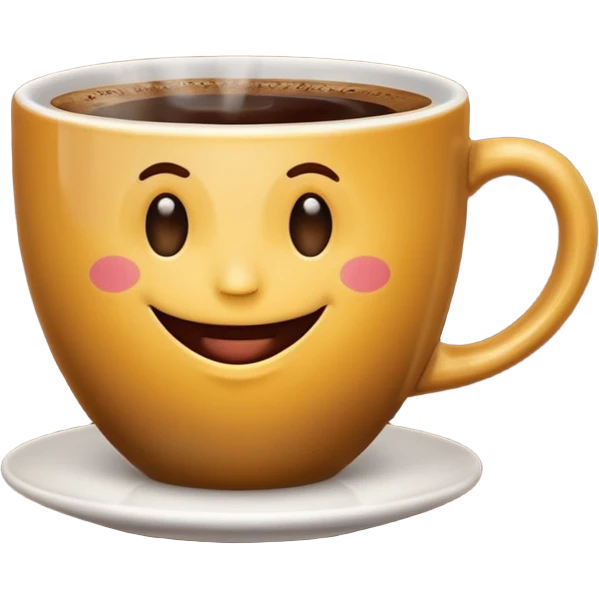 steaming cup of coffee with a happy face, good morning emoji emoji
