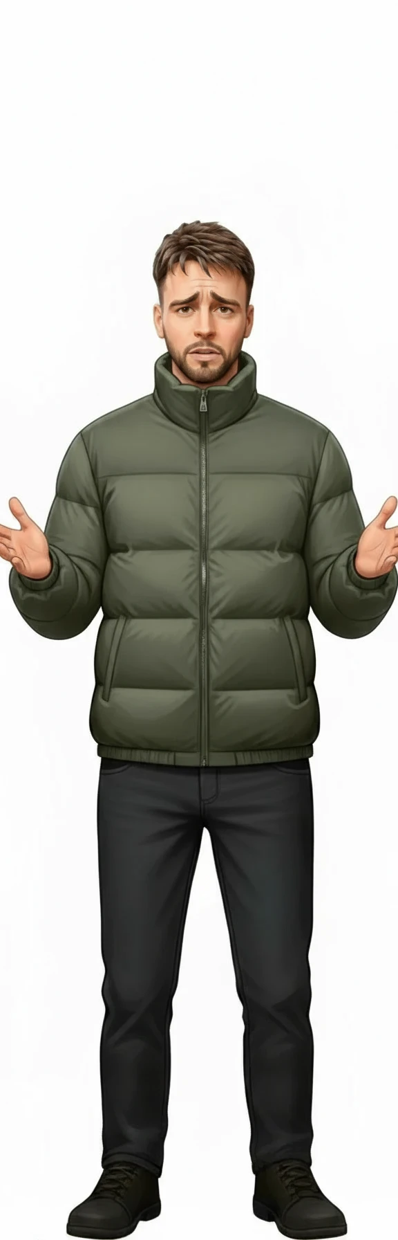 нарисуй точно такого же человека в такой же позе без фона, только чтобы руки и все тело полностью помещались в кадре emoji