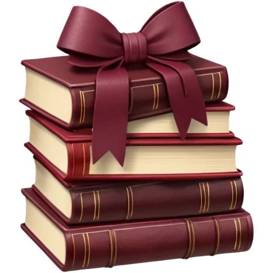 burgundy books stacked up and tied together by a burgundy bow emoji