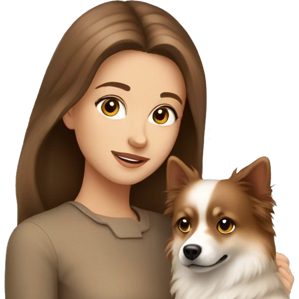 beautiful girl with brown hair with her beige spitz dog emoji
