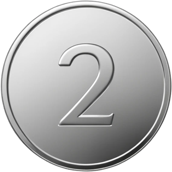 Emoji icon of a metal coin with engraved number 2, minimalist style, isolated, only metal color emoji