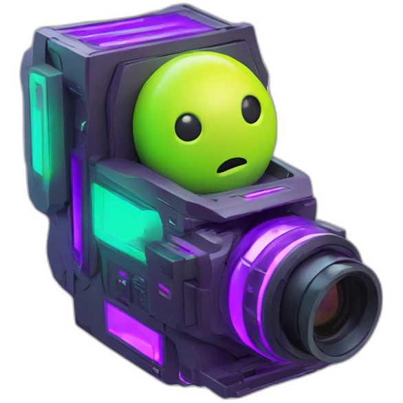 A cyber FUTURISTIC HIGHTECH 3D Videomaker colors Lemon green and purple neon Videomaker emoji