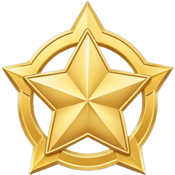 JUST THE CIRCLE golden medal in star shape, central empty space, details in border, golden emoji