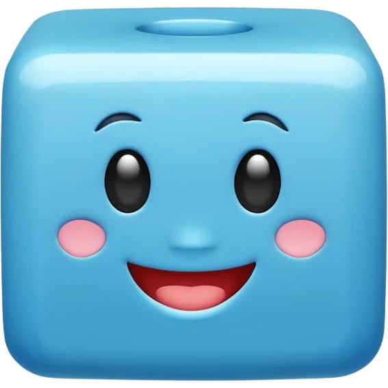 cute blue cube with smiling face emoji
