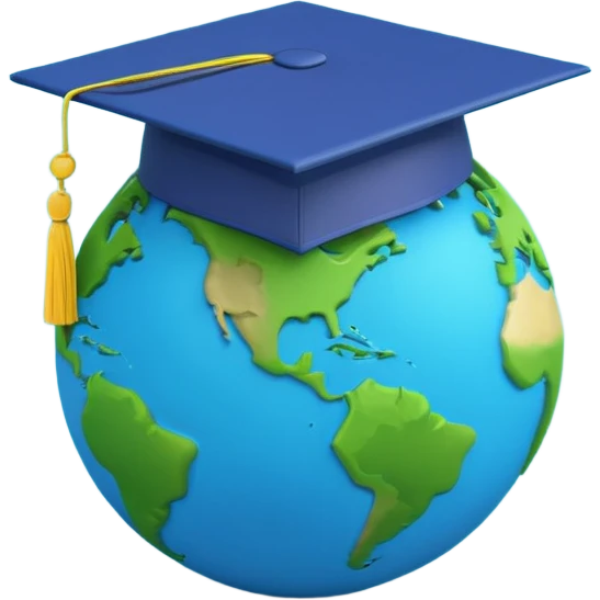 Planet Earth in a graduation cap, minimalism, 3D, material design emoji