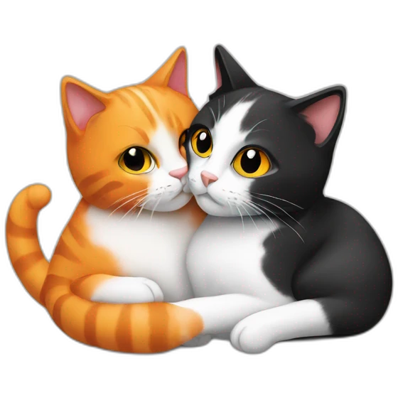 orangeand a black and white cat hugging emoji