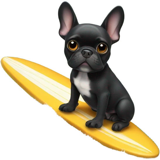 Black French bulldog on surfboard emoji