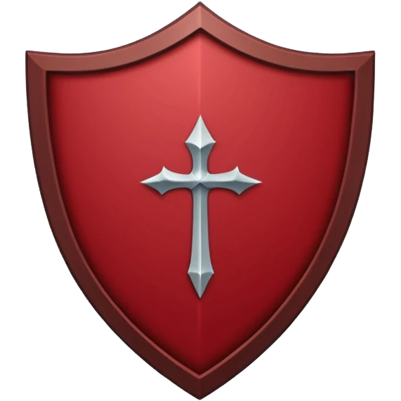 Minimal shield icon with subtle thorn engraving detail, deep crimson outline, flat vector, transparent background, clean gothic style emoji