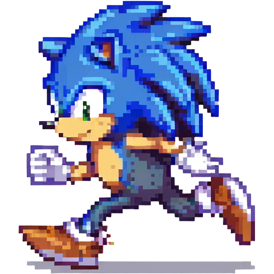 Sonic the Hedgehog, classic pixel art style, side view, running emoji
