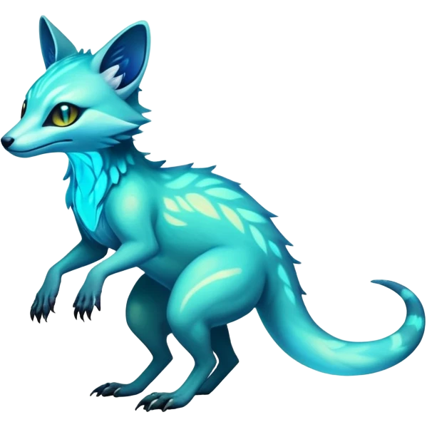 Exotic futuristic bioluminescent translucent transparent lush warm-colored neon-glowing iridescent Fakémon-Fionbri-Vernid-Sergal-Genet-creature (full body) emoji