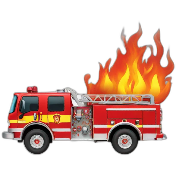 firetruck on fire with flames emoji