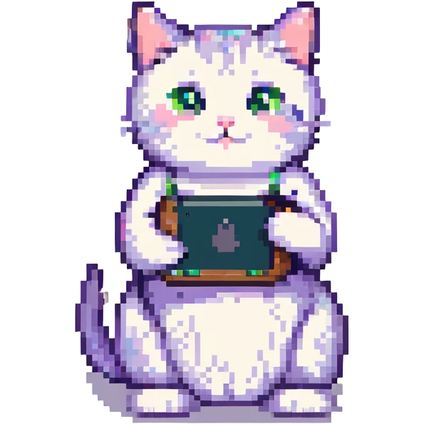 a cute cat holding an iPhone emoji