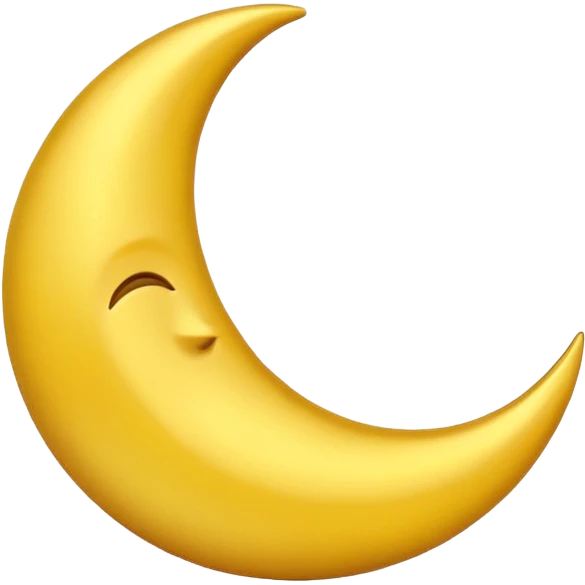 A 3D Apple-style emoji of a crescent moon (hilal), smooth golden-yellow surface, shiny and glowing, minimal and clean design, cute and soft cartoon style. emoji